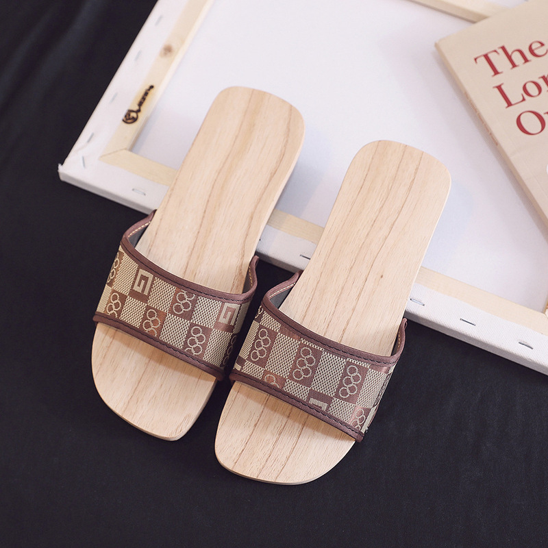 Manufacturer Wholesale Summer Bathroom Non-Slip Couple Clogs Creative Home Wooden Season Style One-Word Adhesive Thick-Soled Clogs