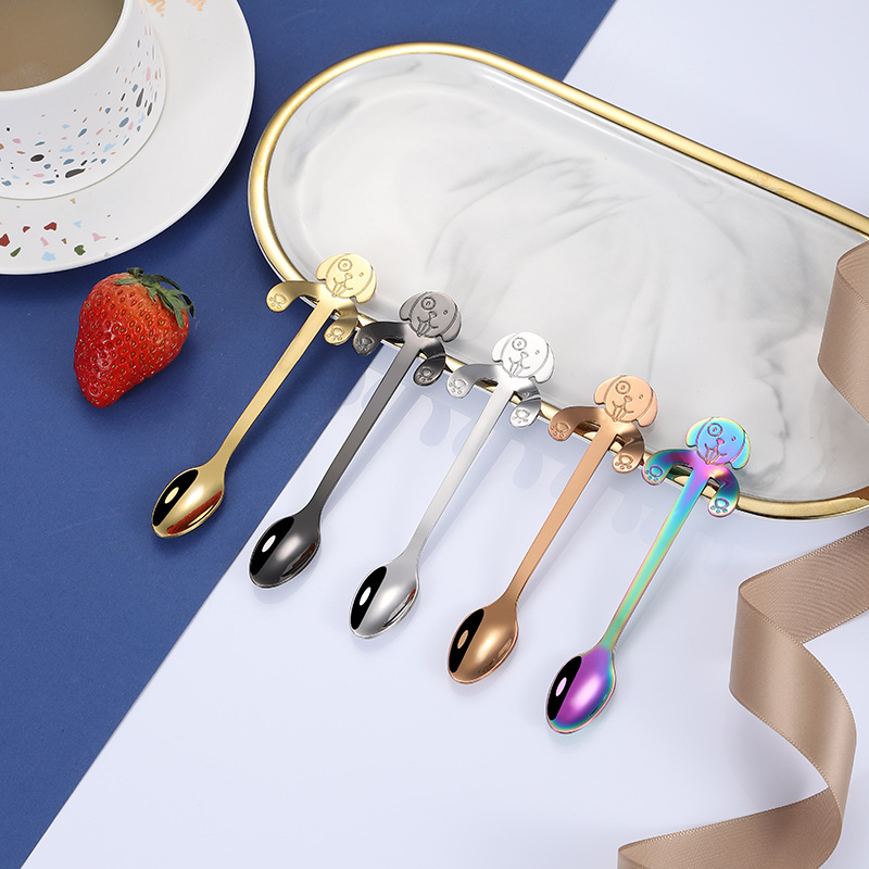 국경 간 창조적 인 304 스테인레스 스틸 강아지 스푼 커피 스푼 믹싱 스푼 만화 강아지 교수형 컵 차 스푼 어린이 스푼
