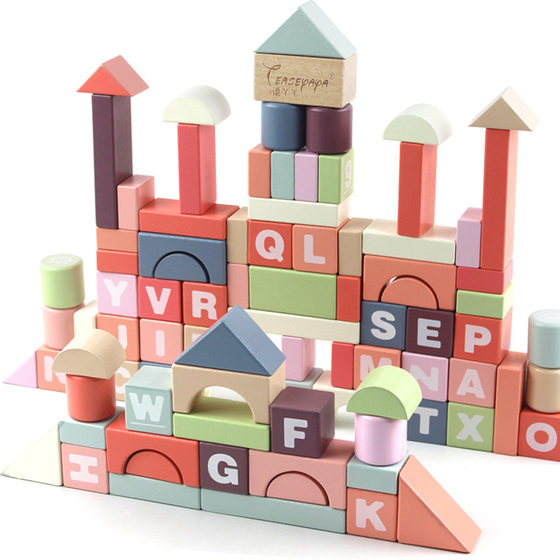 94 Beech large particle wooden solid wood building blocks assembling digital letters color building blocks toy manufacturer