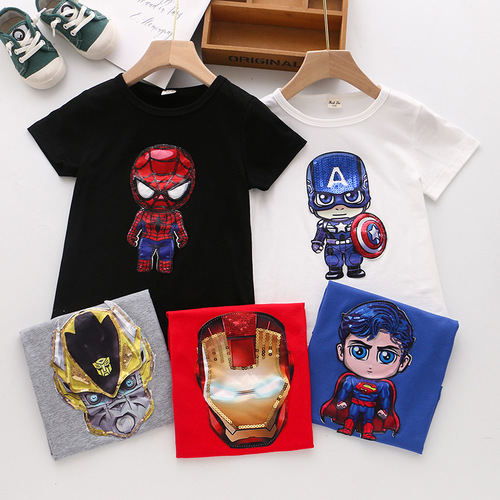 Children's clothing summer new style boys light-up T-shirt short-sleeved cotton half-sleeved top ins Amazon cross-border supply wholesale