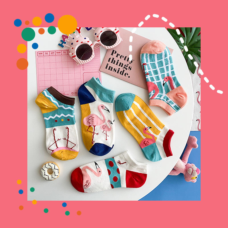 ins Flamingo Cartoon Socks Women's Short Socks Spring and Summer Shallow Mouth Japanese Style Cute Personality Trendy All-match Boat Socks