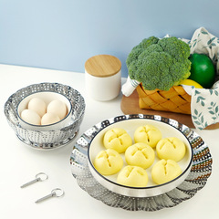 Household stainless steel folding steamer, multifunctional egg steaming rack, telescopic handle, steamer, versatile steaming tray, color box