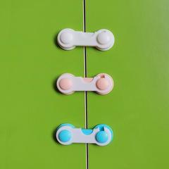 Double-sided lock, baby safety short lock, white, blue, pink baby anti-collision cabinet door flat lock, drawer lock