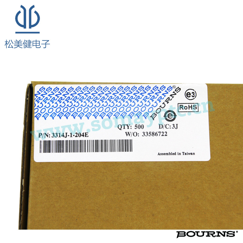 批发BOURNS(伯恩斯直插密封型原装正品)微调电位器3314J-1-204E