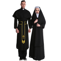 M-XL Couple costumes for men and women, Halloween priest and nun costumes, role-playing masquerade costumes