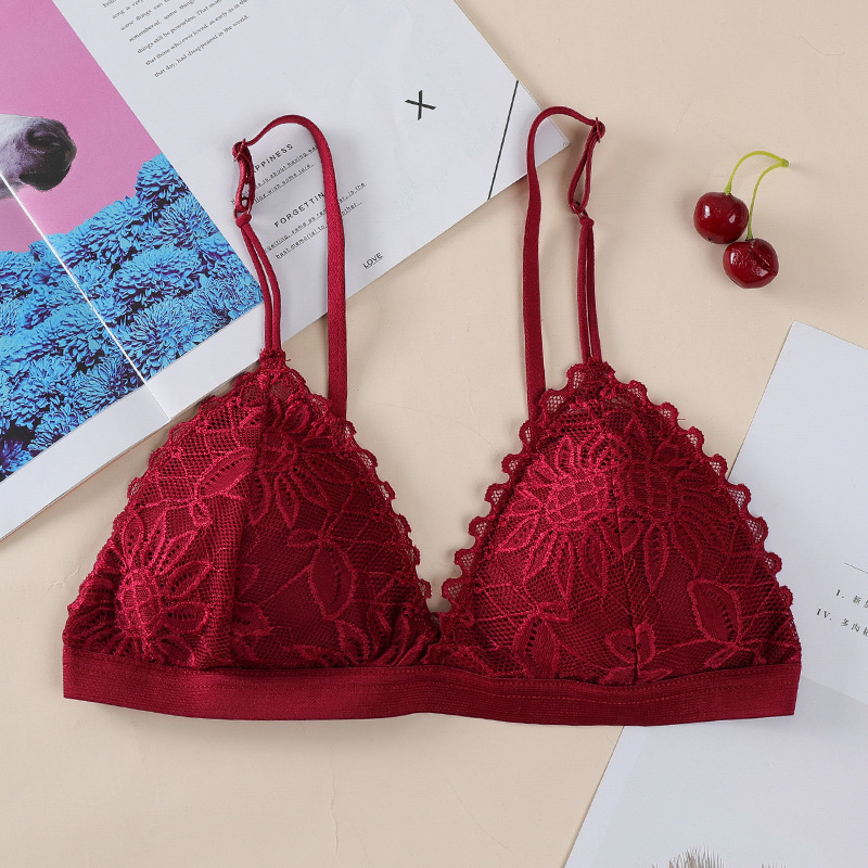 Europa y América sexy encaje inalámbrico sujetador francés desmontable triángulo taza ropa interior de las mujeres ajustable chica tubo superior