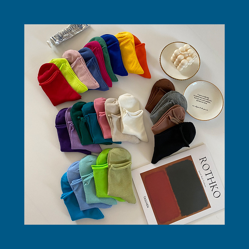 Spring and Summer New Solid Color Women's Socks Roll-up Loose Candy Color Thin Mid-length Socks ins Cyber Celebrity All-match Stacked Socks
