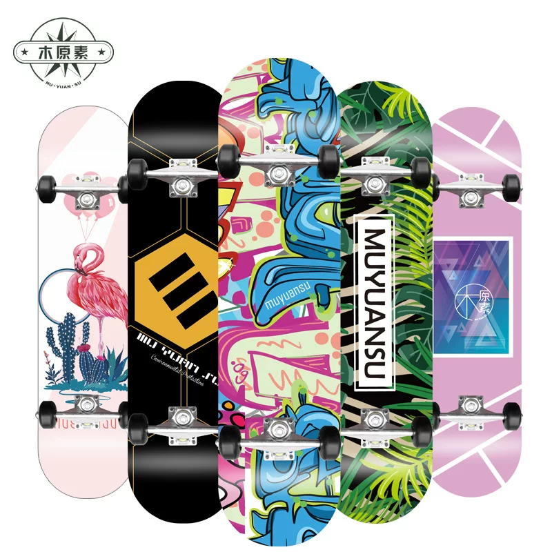 Четырехколесный кленовый скейтборд для подростков, начинающих, входной уровень скейтборда, уличный стиль, колеса с термопереносом