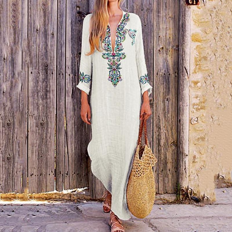 2025 verano comercio exterior suministro transfronterizo amazon ropa de moda europea y americana suelta V-collar vestido vestido largo bifurcado image 5