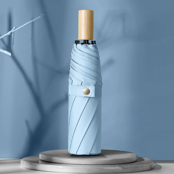 Discover small wooden handle plain vinyl light blue color