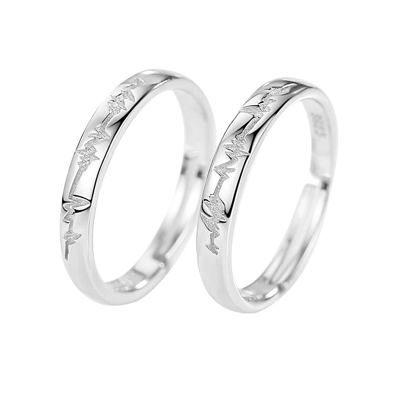 Estilo coreano ECG hombres y mujeres anillo s925 anillo de plata esterlina anillo de latido del corazón anillo de bodas moda boca abierta pareja anillo