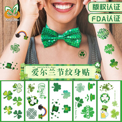 Cross-border supply waterproof sweat green hat shamrock face Ireland festival sticker St. Patrick tattoo sticker