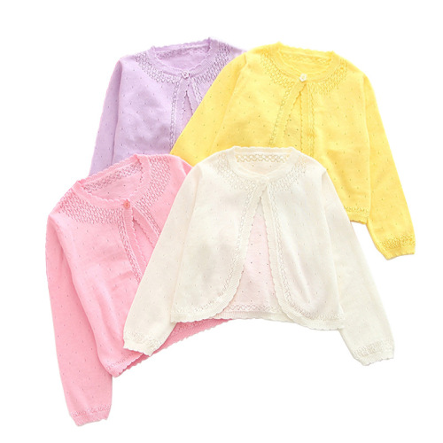 Candy color girls cotton knitted cardigan jacket small and medium children's clothing air conditioning sun protection shirt shawl thin summer one piece drop shipping