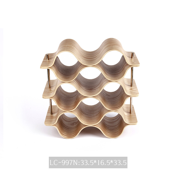 Home Hotel bar estante del vino de madera creativa en forma de onda estante del vino de uva soporte de exhibición de madera maciza botella de vino rack