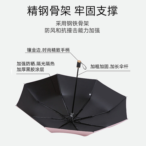 UV Black Vinyl Sun Umbrella, All-Weather, UV Protection, Sunscreen, Folding Umbrella for Women, Advertising Umbrella with Logo