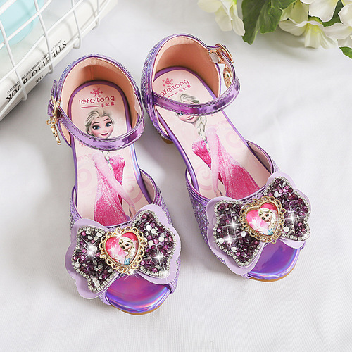 Girls Sandals Elsa Princess Shoes Summer New Internet Celebrity Open-Toe Crystal Children's Shoes Frozen Sequin Children's Shoes