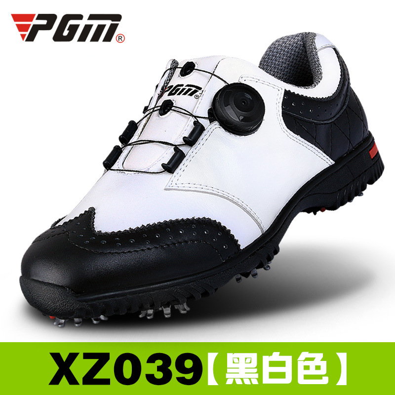 Giày golf nam PGM đinh dẻo không thấm nước thoáng khí dây xoay — XZ039 đen trắng