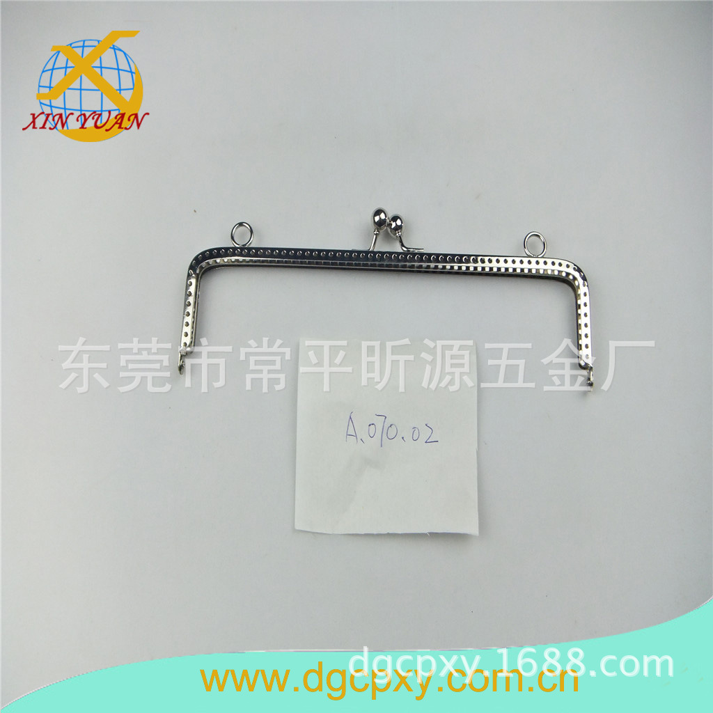 有孔五金 圆角平坑针孔口金配件圆珠双圈银色断孔20.5*5.8cm