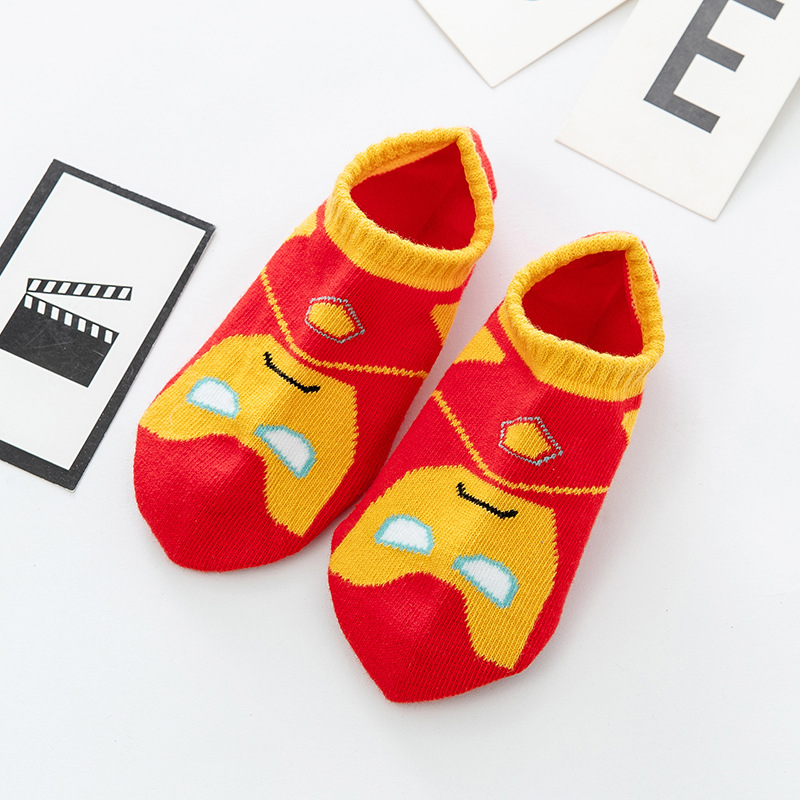 Primavera y verano nuevos calcetines de tobillo PARA NIÑOS Calcetines de algodón de dibujos animados lindos para NIÑOS Calcetines cortos independientes de un solo paquete y doble patrón de héroe para niños