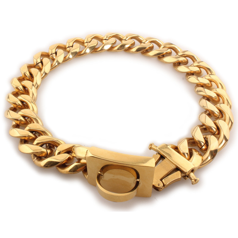 19mm stainless steel pet dog chain titanium steel six-sided grinding dog collar dog chain big gold chain dog walking dog ring