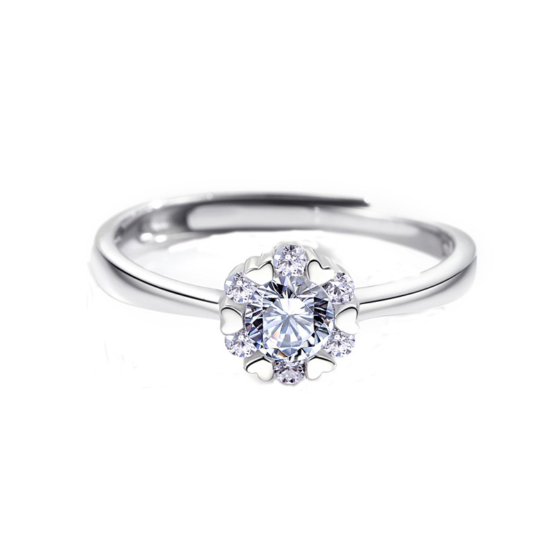 S925 plata esterlina anillo de copo de nieve estilo japonés y coreano diamante simple pétalo personalidad anillo moda joyería de moda