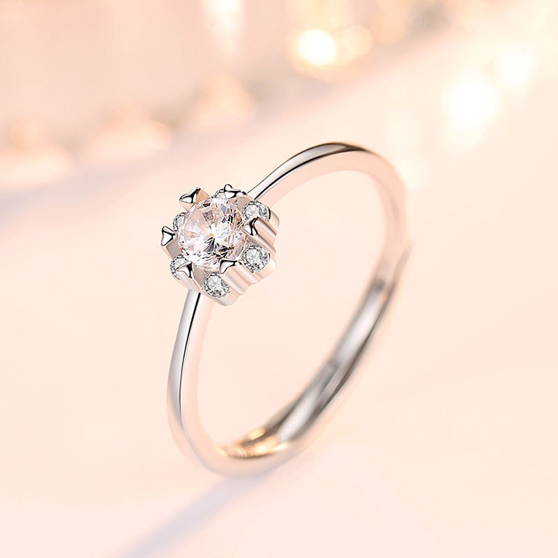 S925 plata esterlina anillo de copo de nieve estilo japonés y coreano diamante simple pétalo personalidad anillo moda joyería de moda