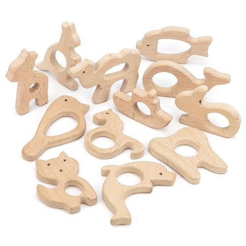 Amazon's best-selling baby beech wood teething stick wooden cartoon animal teether diy pacifier chain accessories