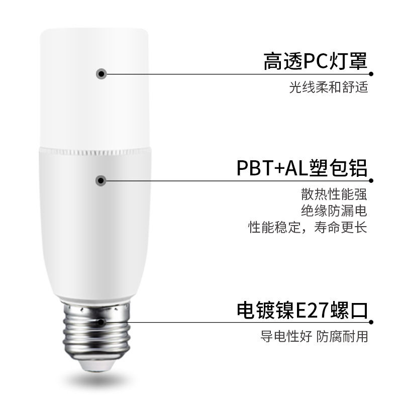 Led Light Bulb Household Energy-Saving Lamp Manufacturer Direct Sales Bald Strong Cylindrical Lamp E27 Screw High-Brightness Energy-Saving Light Bulb Wholesale