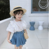 Summer set, lace top girl's, denim skirt, suitable for import, children's clothing