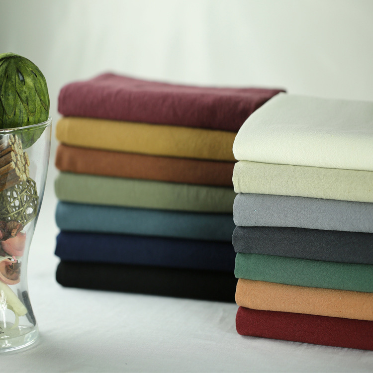 Washed Cotton and Linen Sand-Washed Linen Fabric for Autumn and Winter, Plain Solid Color Clothing Material, Crinkled Linen-Cotton with an Artistic Retro Texture Washed Cotton and Linen Sand-Washed Linen Fabric for Autumn and Winter, Plain Solid Color Clothing Material, Crinkled Linen-Cotton with an Artistic Retro Texture