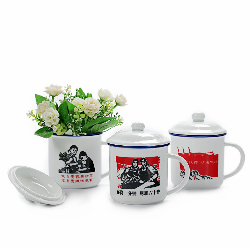 Taza nostálgica imitación de taza de esmalte creativa taza de cerámica taza de agua taza retro LOGO regalos al por mayor