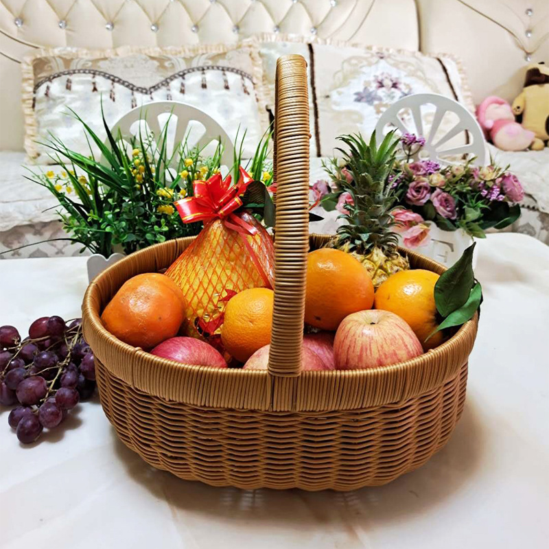 Imitation rattan woven basket portable fruit basket picnic basket picking storage basket iron frame reinforced storage basket vegetable basket Imitation rattan woven basket portable fruit basket picnic basket picking storage basket iron frame reinforced storage basket vegetable basket