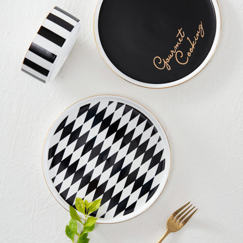 Ferona ceramic tableware hand-painted gold geometric pattern bowls and plates Nordic simple porcelain plate model room decoration