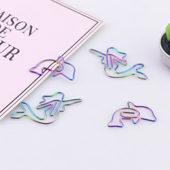 Outu colorful paper clips creative shape dolphin style electroplating cute paper clips office stationery bookmarks manufacturer