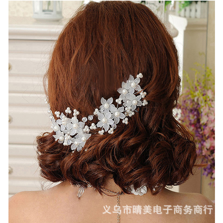 Venta caliente esmerilado flor perla en forma de U pelo tenedor nupcial updo pin tres flores modelado estilo étnico accesorios de cabeza hechos a mano