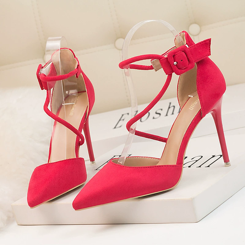 9219-75 Европейский и американский стиль сексуальные банкетные летние женские туфли на тонком каблуке замшевые сандалии на очень высоком каблуке с острым носком