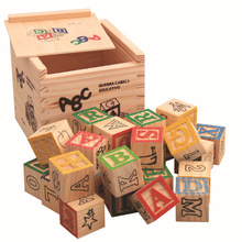 27粒冲印英文字母积木盒 英文学习积木 儿童益智早教玩具木制玩具