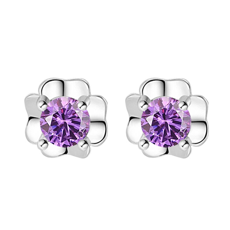 Shengli S925 pendientes de plata esterlina trébol de las mujeres pendientes de flores giratorias japonesas y coreanas pendientes de las mujeres simples 3A circón