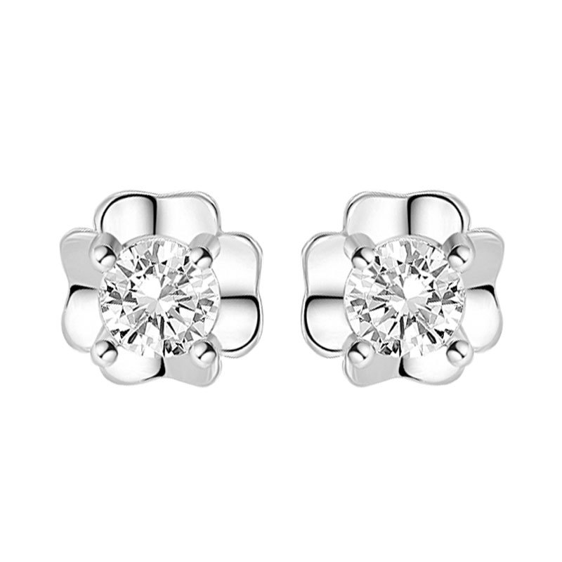 Shengli S925 pendientes de plata esterlina trébol de las mujeres pendientes de flores giratorias japonesas y coreanas pendientes de las mujeres simples 3A circón
