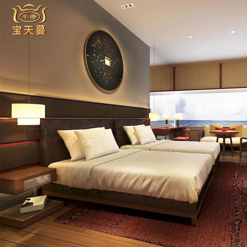 Guangdong Fenghao Hotel Furniture Room Solid Wood Big Bed Hotel Club Bed 1.2/1.5/1.8 m Factory