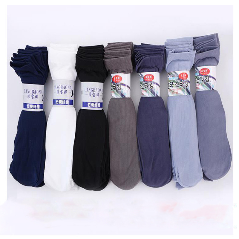 Summer New Men's Casual Thin Bamboo Charcoal Fiber Silk Stockings Breathable Odor-proof Middle Tube Business Solid Color Men's Socks Comfortable