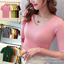 2024女士韩版新款潮短袖T恤网红款女装针织半袖毛衣尾货清仓批发