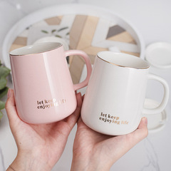 Ceramic mug, large belly mug, Instagram-style breakfast mug with lid and spoon, simple couple's mug printed with logo, for women