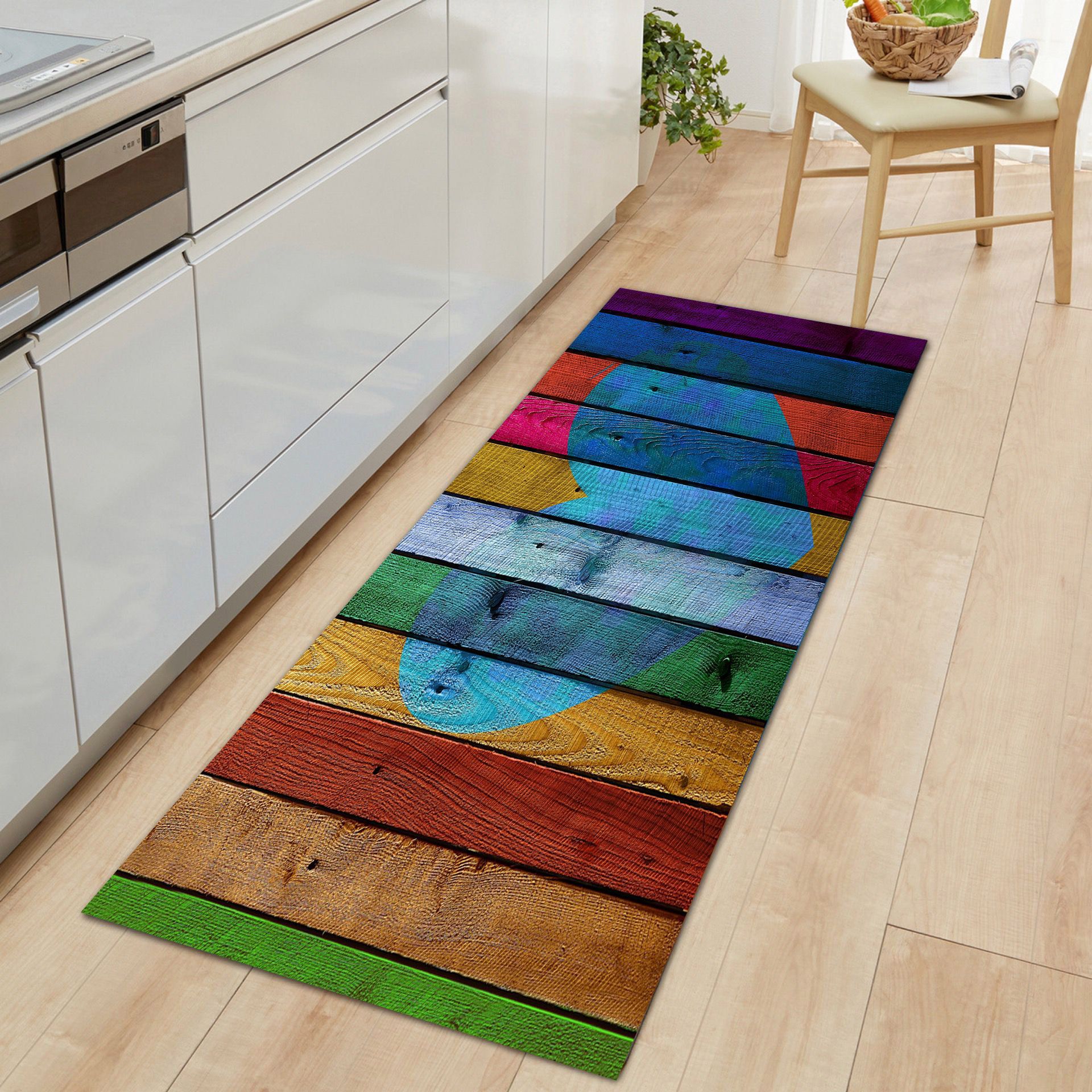 Cross-Border Personalized Colorful European and American Retro Wood Grain Floor Mats, Door Non-Slip Foot Mats, Water-Absorbent Home Printed Foot Mats