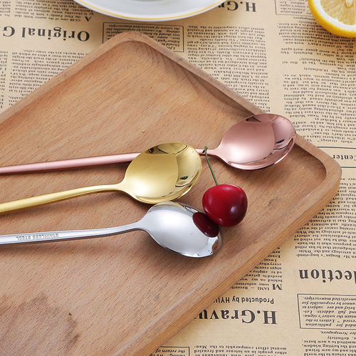 Baichuan stainless steel tableware steak knife and fork, glossy Portuguese six-piece dessert spoon and fork, golden coffee spoon