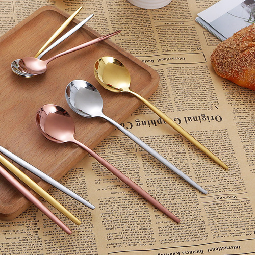 Baichuan stainless steel tableware steak knife and fork, glossy Portuguese six-piece dessert spoon and fork, golden coffee spoon