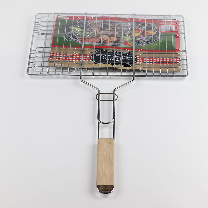 Directo de fábrica mango de madera barbacoa neta clip de pescado a la parrilla clip de carne a la parrilla de alambre parrilla doble clip de pescado clip de pan barbacoa Net