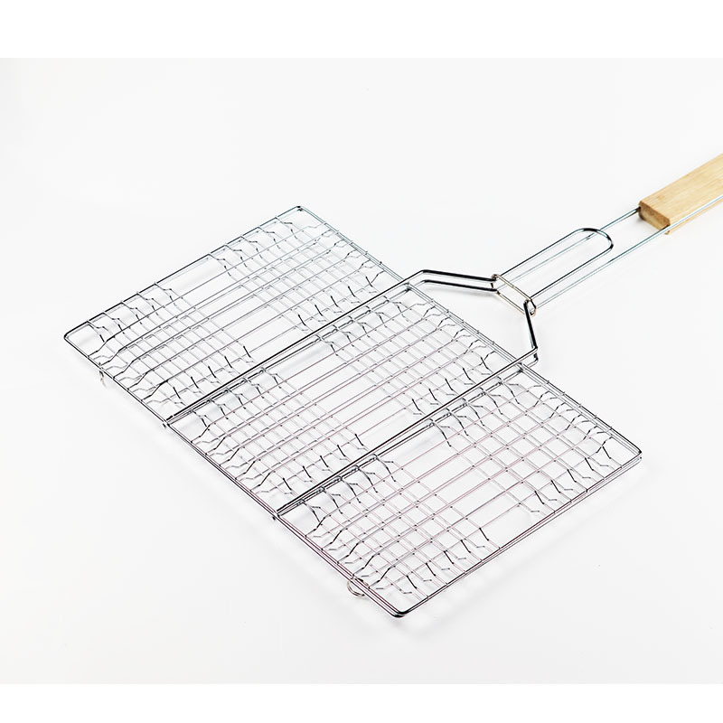 Directo de fábrica mango de madera barbacoa neta clip de pescado a la parrilla clip de carne a la parrilla de alambre parrilla doble clip de pescado clip de pan barbacoa Net