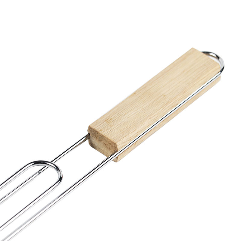 Directo de fábrica mango de madera barbacoa neta clip de pescado a la parrilla clip de carne a la parrilla de alambre parrilla doble clip de pescado clip de pan barbacoa Net