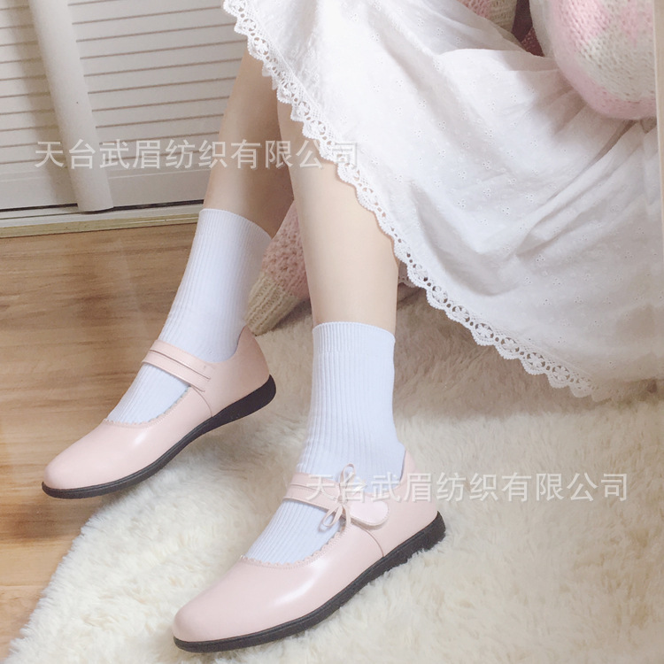 Boneless Japanese Style Women's Cotton Socks Double Needle Draw Solid Color Short Socks JK Uniform School Uniform Black and White Student Socks 15cm
